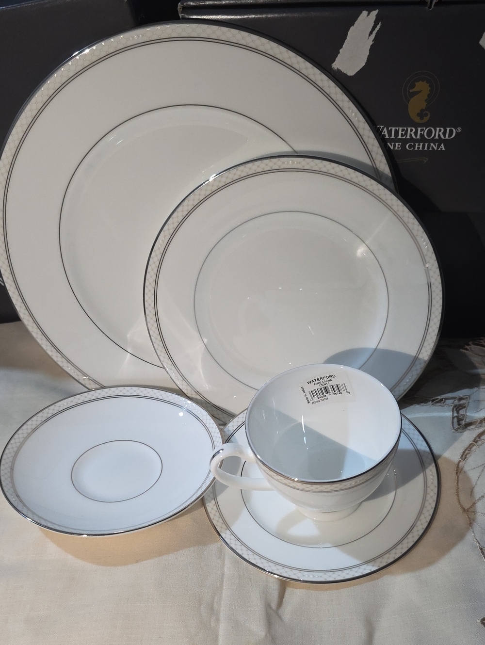 Waterford White Dinnerware with Silver Trim - 5-Piece Place Setting